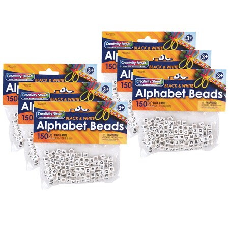 Creativity Street Alphabet Beads, Black and White, 6 mm, PK900 PAC3255